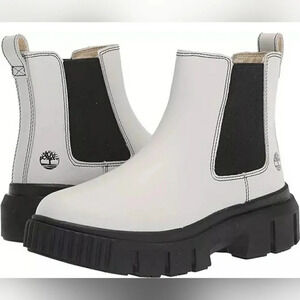 Timberland 7.5 Sporty Combat White Leather Waterproof Lugsole Chelsea Boots New